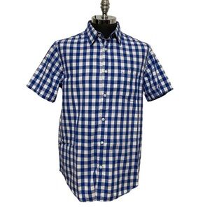 ARTICLE 365 blue and white buffalo check short sleeve button down shirt L